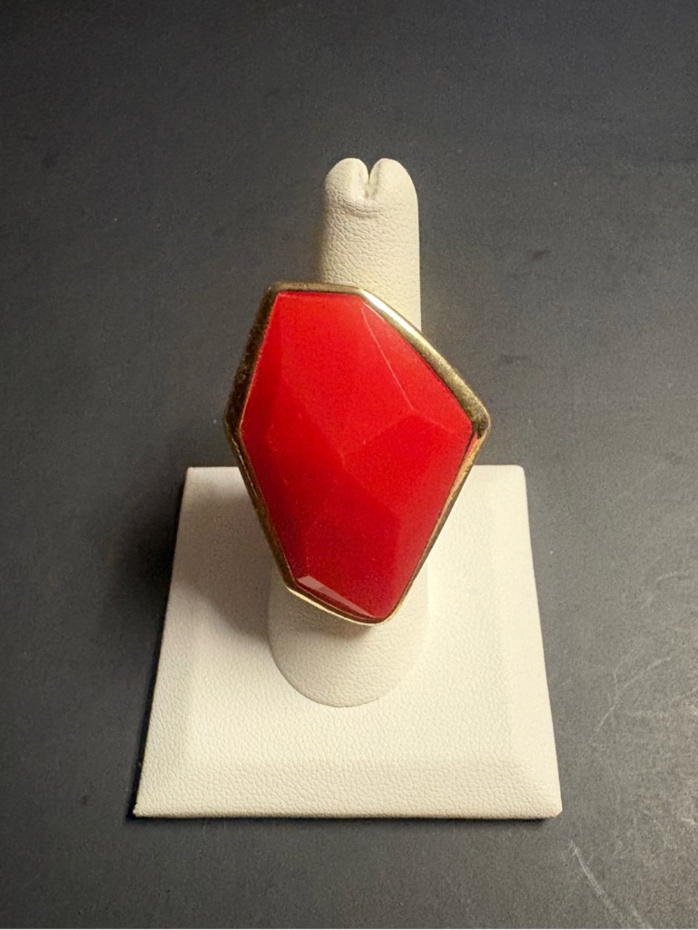Gold-Trim Red Geometric Statement Ring